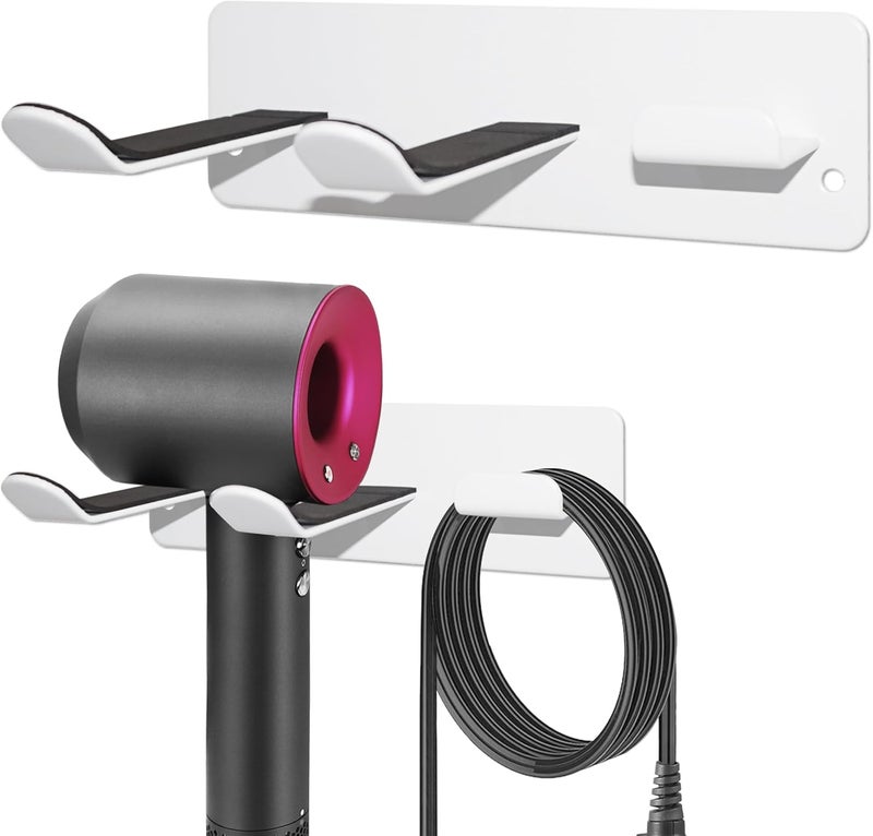 YOUGRIDDA Hair Dryer Holder, Wall Mounted Rack Compatible with All Hair Dryer, Space Organizer for Bathroom/Bedroom/Washroom/Barbershop, 304 Stainless Steel, 3M Self Adhesive (White) - Image 1